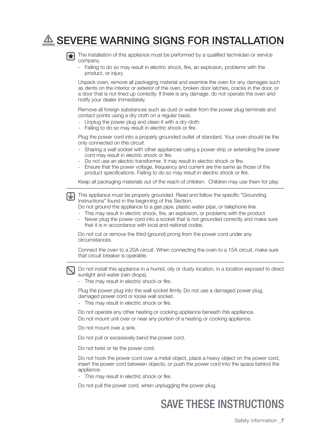 Samsung SMH8187BG, SMH8187STG, SHM8187WG user manual Safety information 