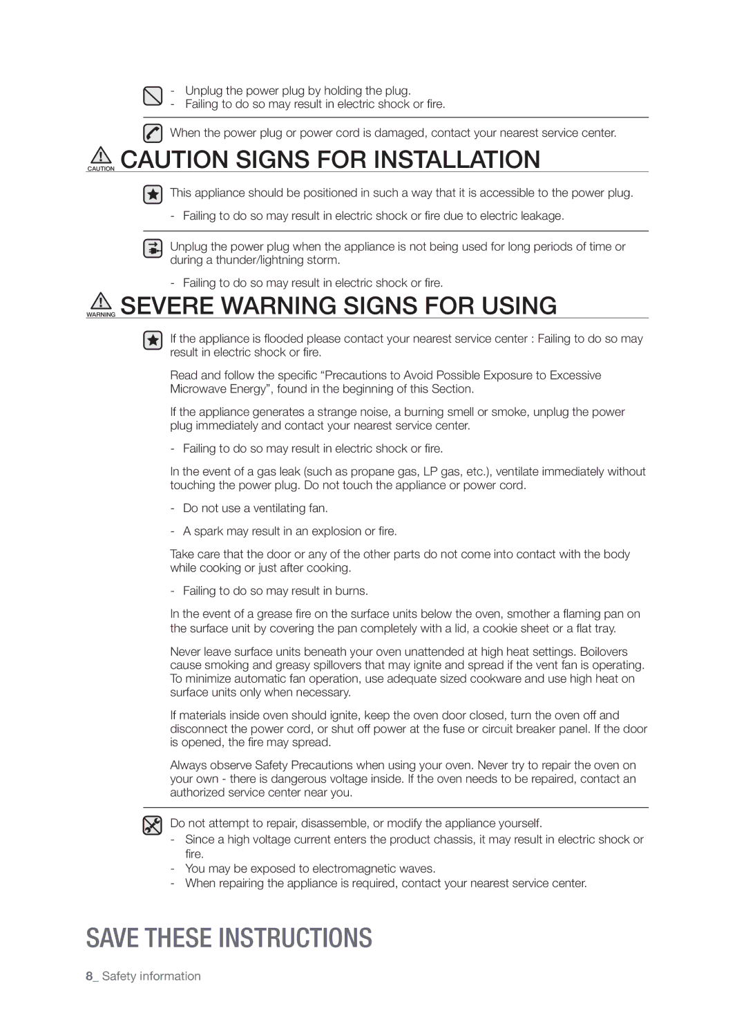 Samsung SHM8187WG, SMH8187STG, SMH8187BG user manual Safety information 