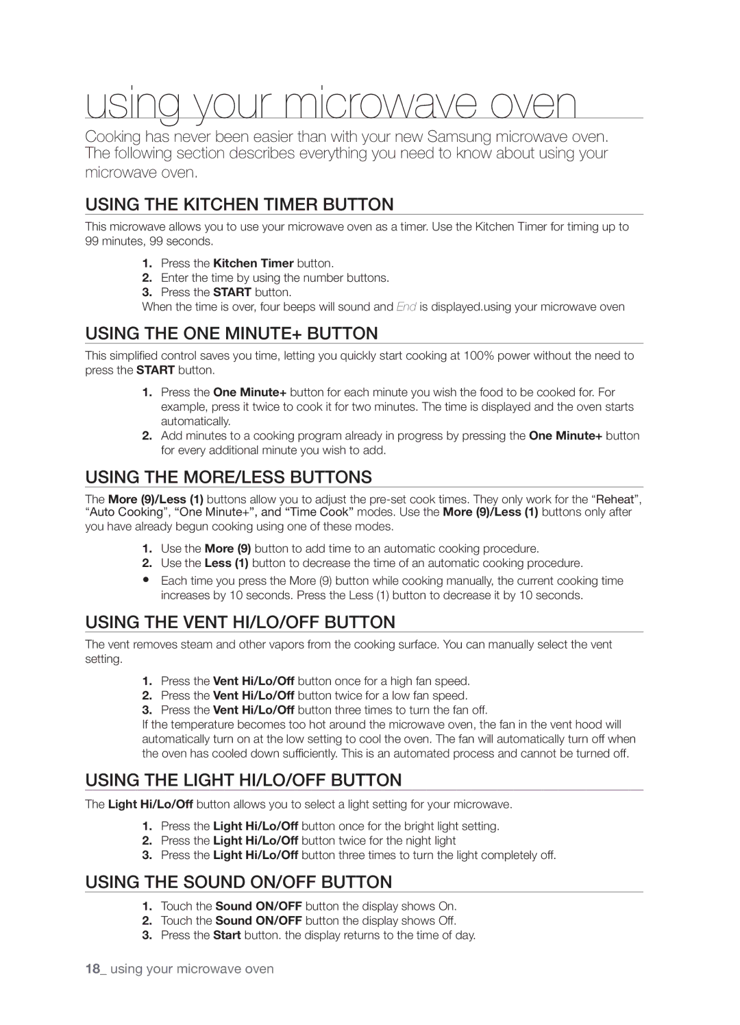 Samsung SMH9151 user manual Using your microwave oven 