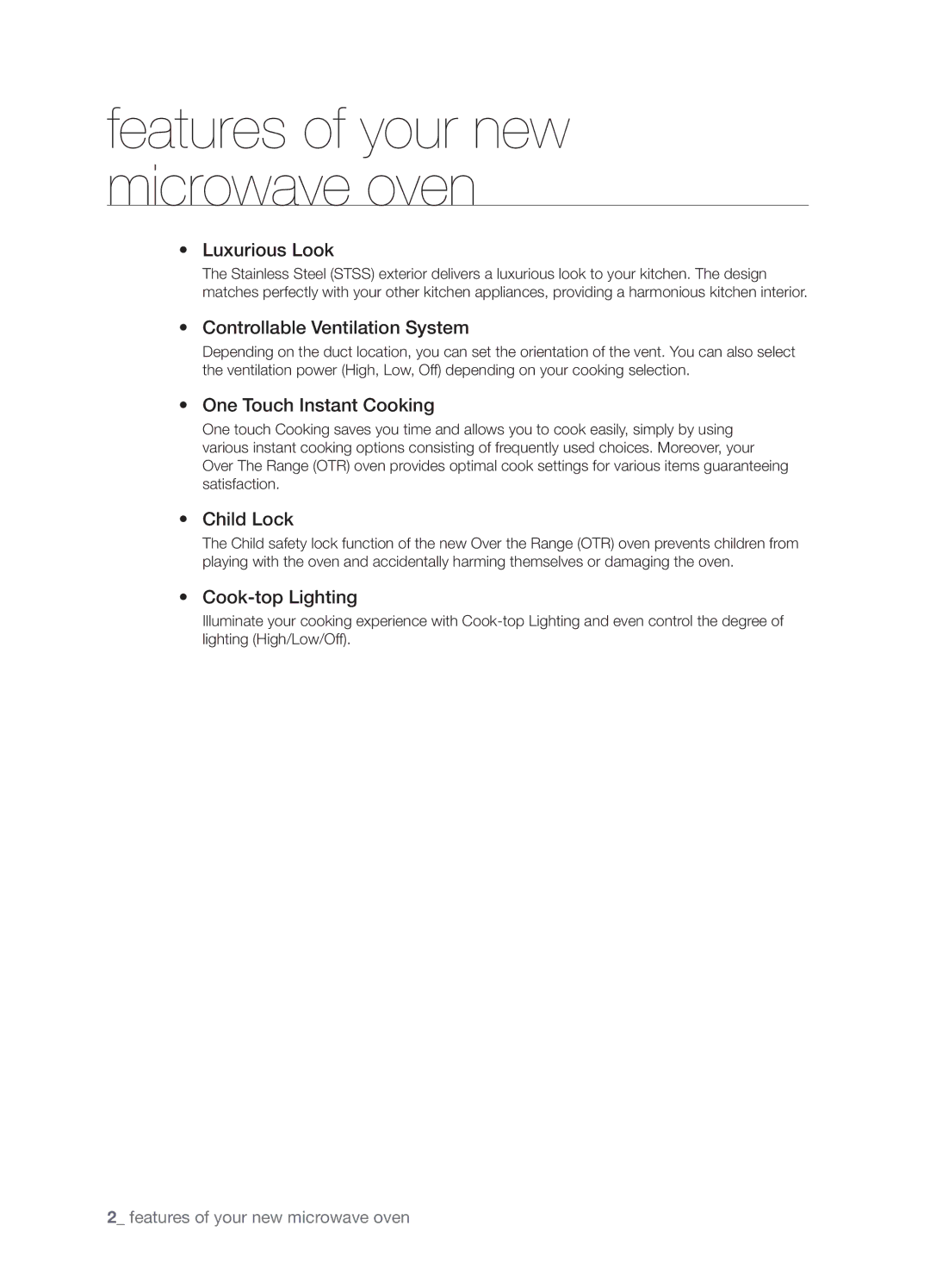 Samsung SMH9151 user manual Features of your new microwave oven 