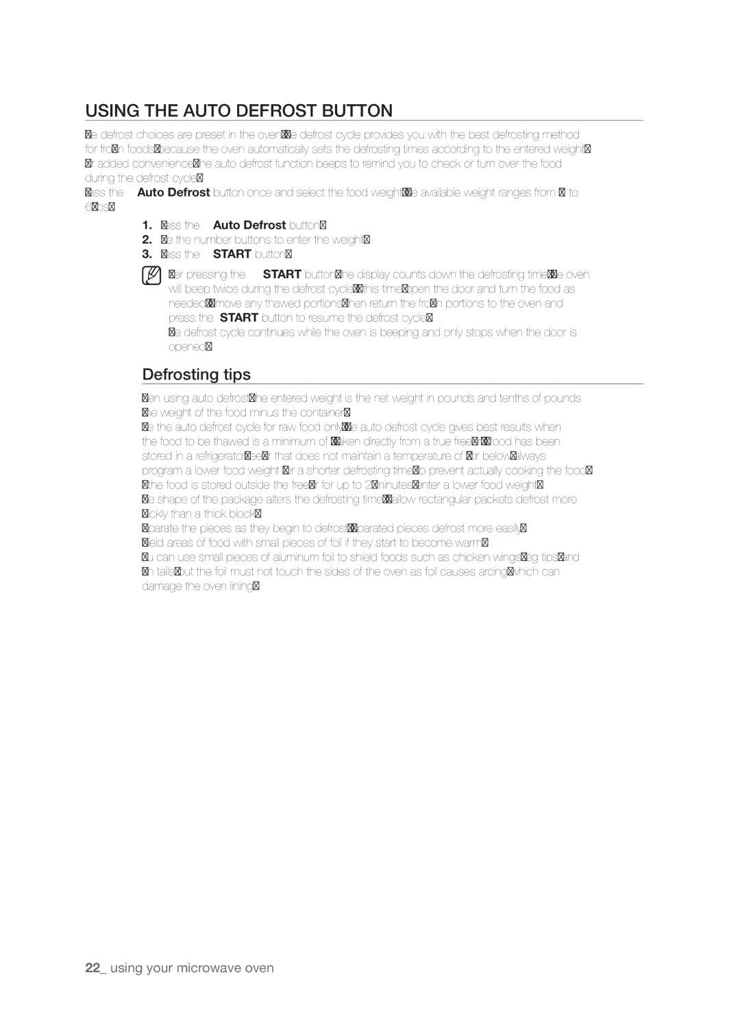 Samsung SMH9151 user manual Using the Auto Defrost button, Defrosting tips 