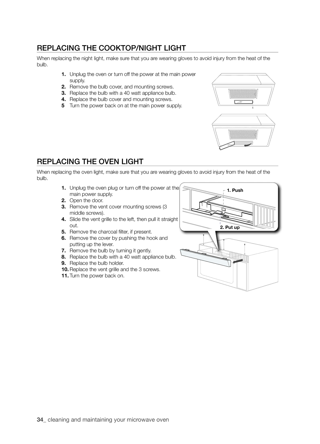 Samsung SMH9151 user manual Replacing the Cooktop/Night light, Replacing the oven light 