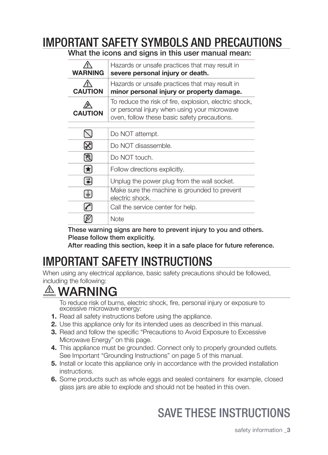 Samsung SMH9187W user manual Important Safety Instructions 