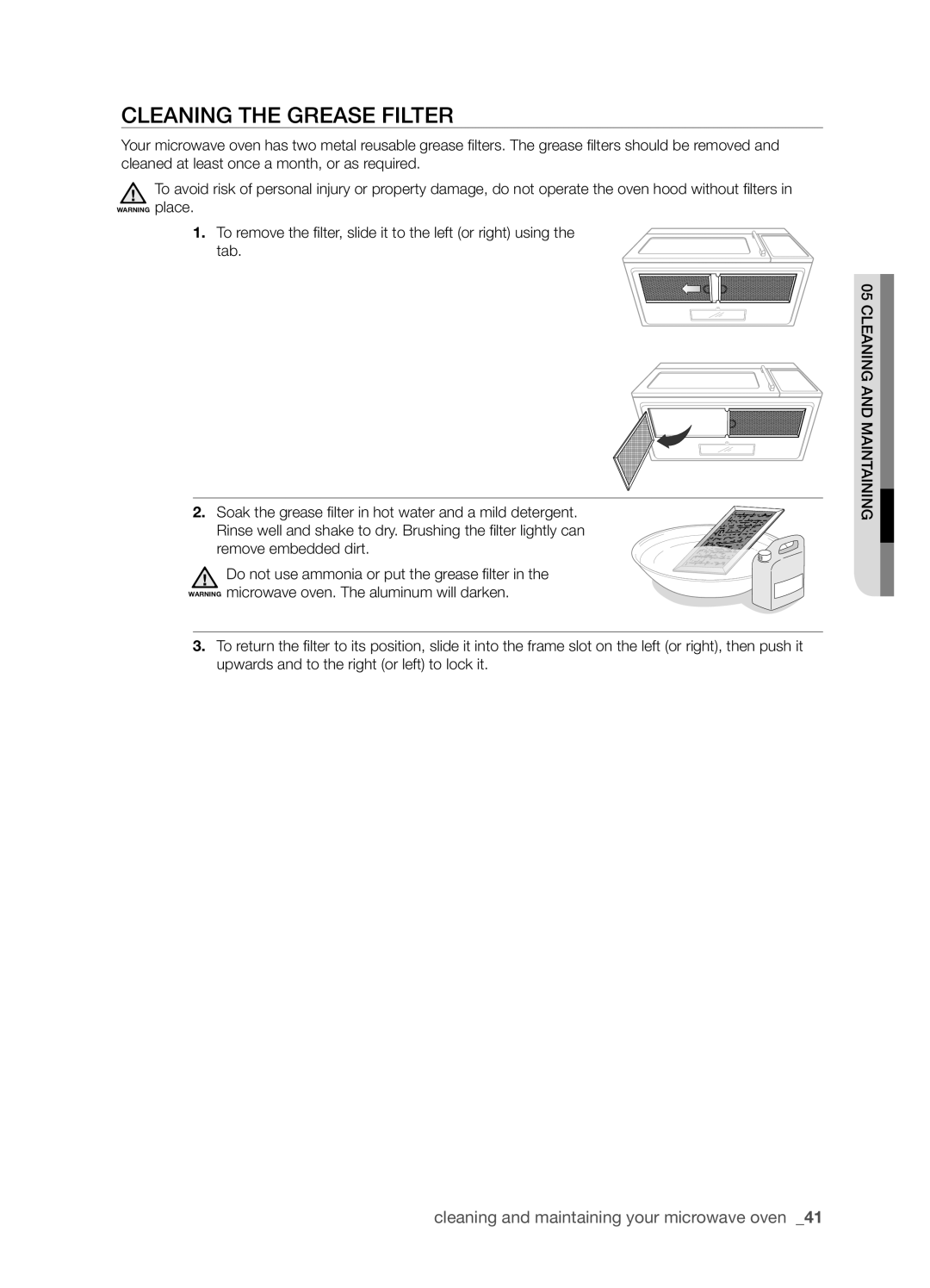 Samsung SMH9187W user manual Cleaning the grease filter 