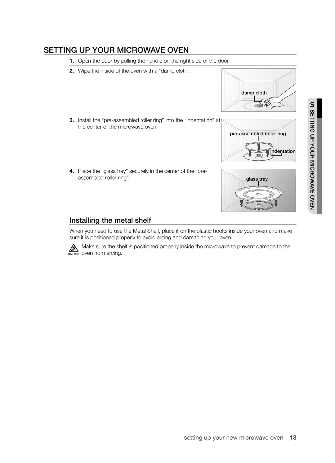 Samsung SMH9207 user manual Setting up your microwave oven, Installing the metal shelf 