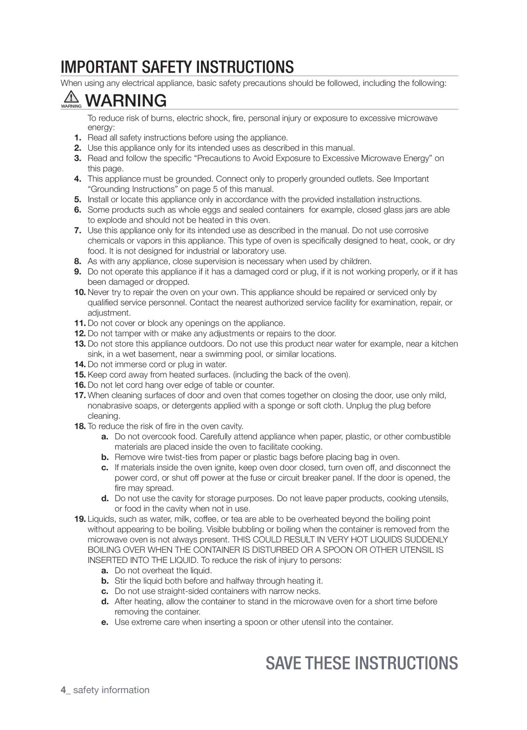 Samsung SMH9207 user manual Important Safety Instructions 