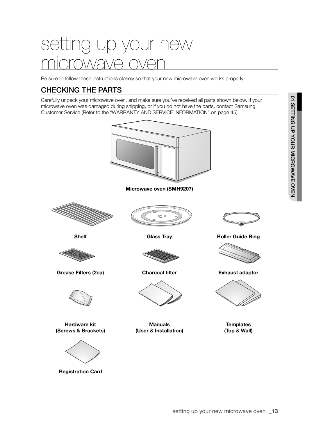 Samsung SMH9207ST user manual setting up your new microwave oven, Checking The Parts 