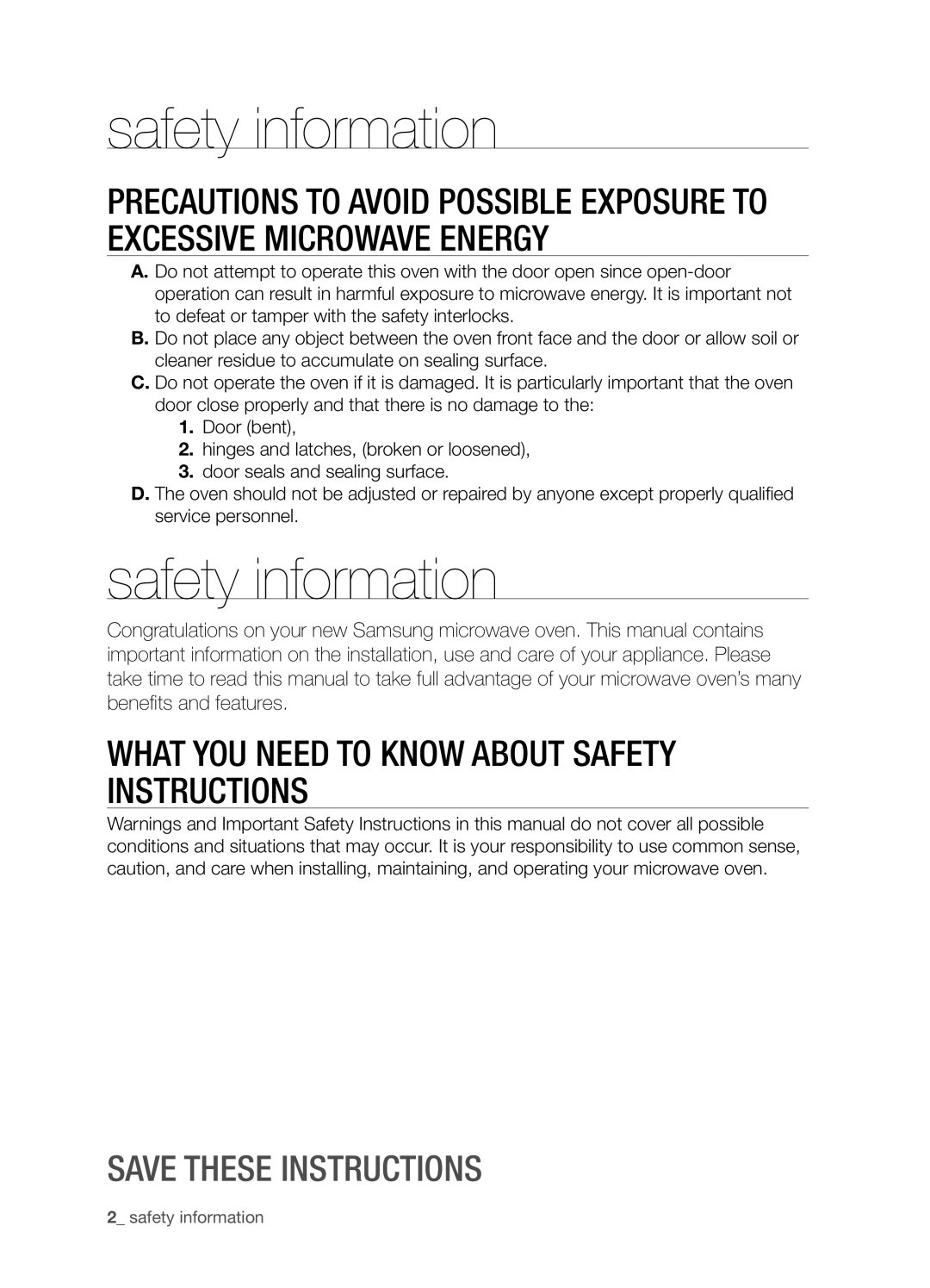 Samsung SMH9207ST user manual safety information, What you need to know about safety instructions, Save these instructions 