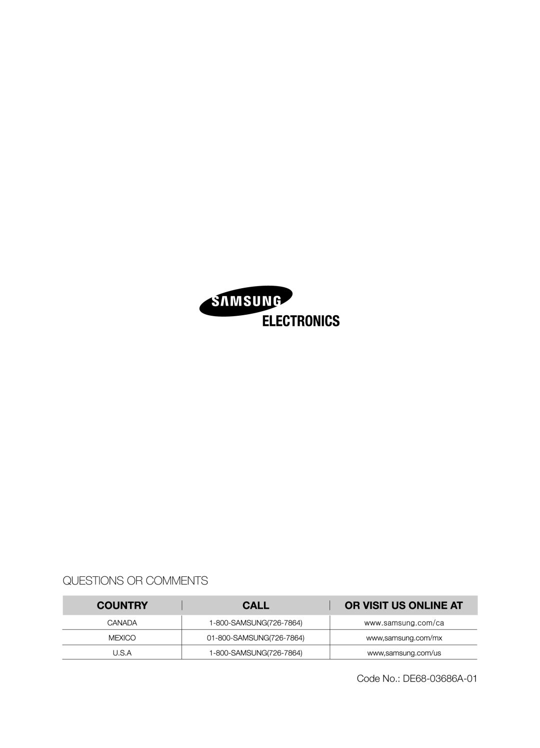 Samsung SMH9207ST user manual Code No. DE68-03686A-01 