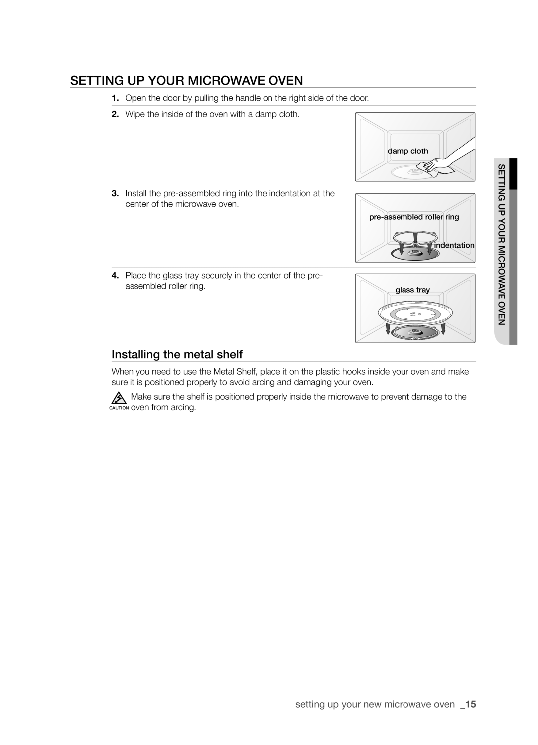 Samsung SMK9175ST user manual Setting up your microwave oven, Installing the metal shelf 