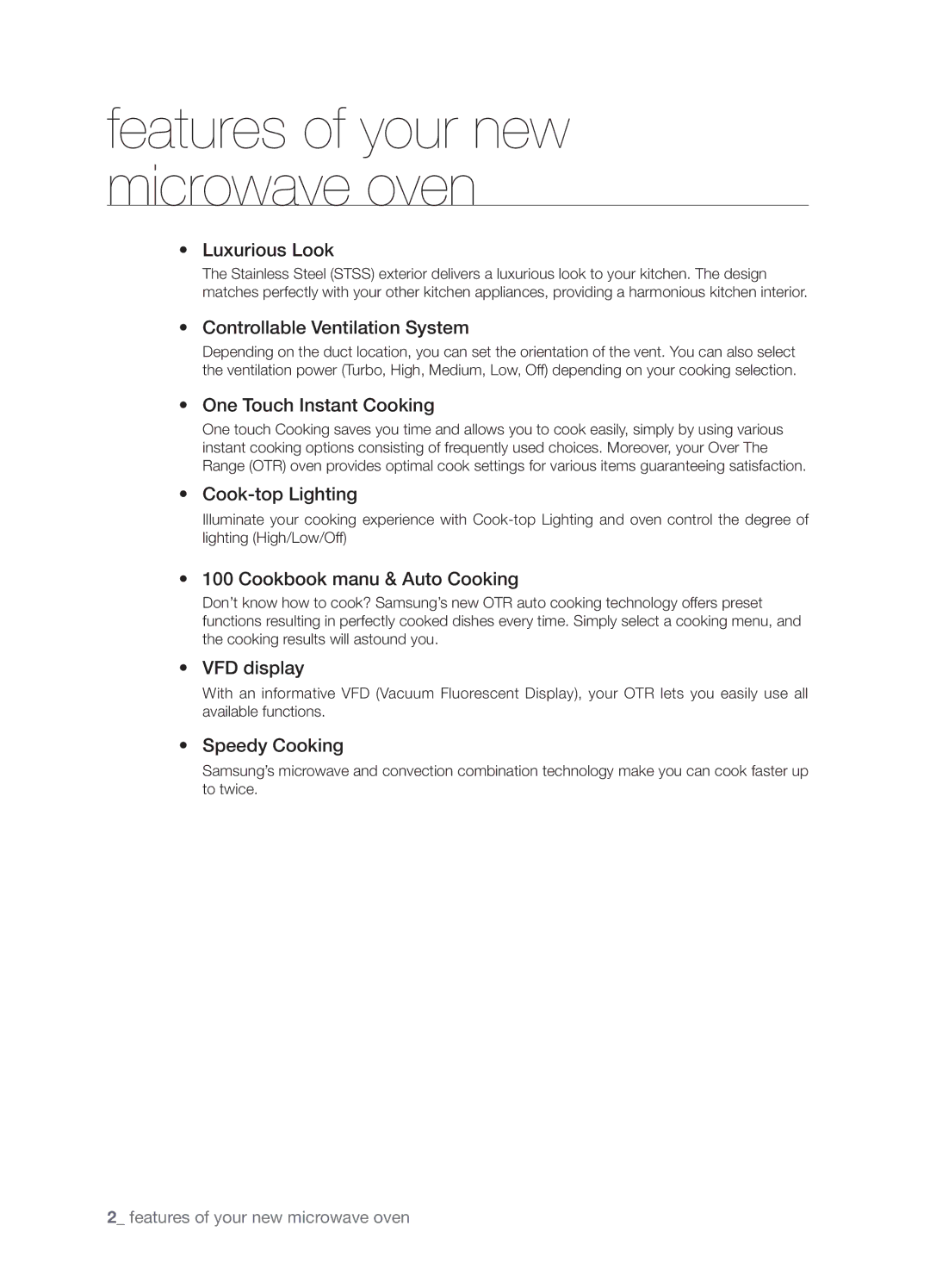 Samsung SMK9175ST user manual Features of your new microwave oven 