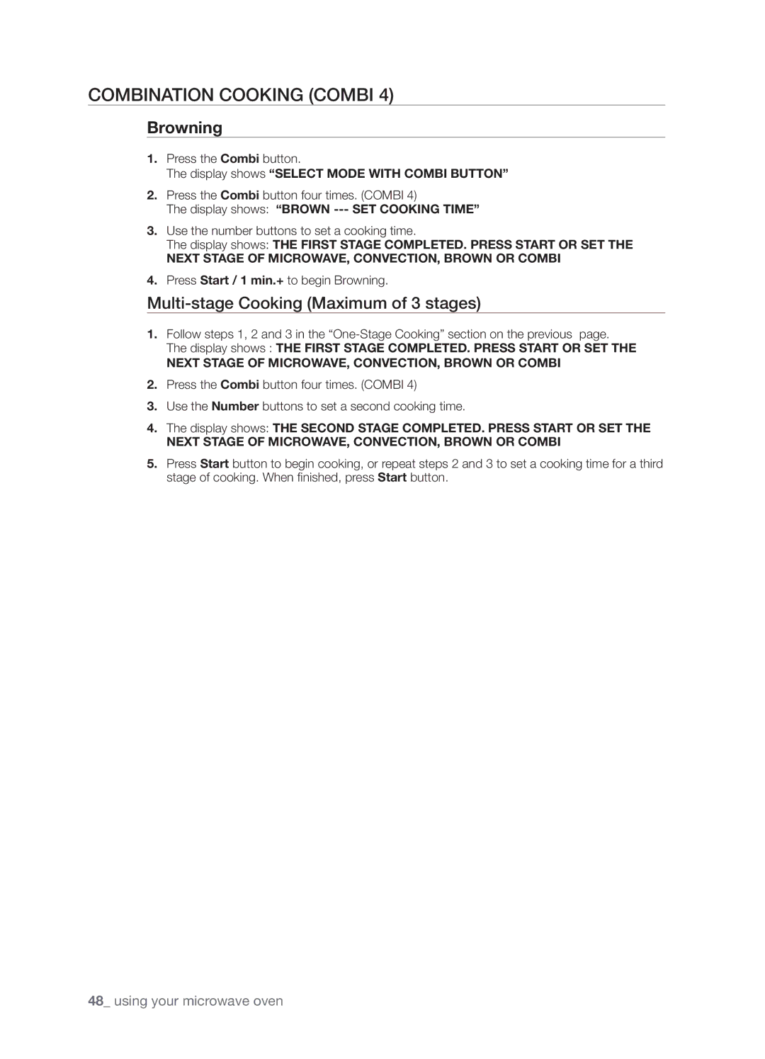 Samsung SMK9175ST user manual Browning, Display shows Brown --- SET Cooking Time 