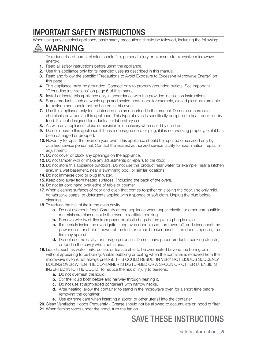 Samsung SMK9175ST user manual Important Safety Instructions 