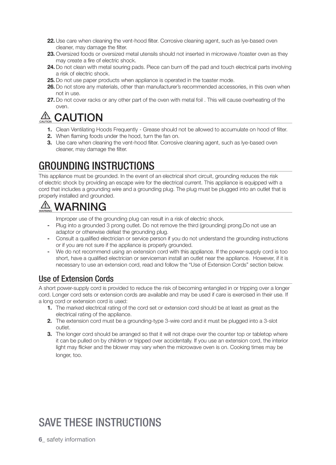 Samsung SMK9175ST user manual Grounding Instructions 