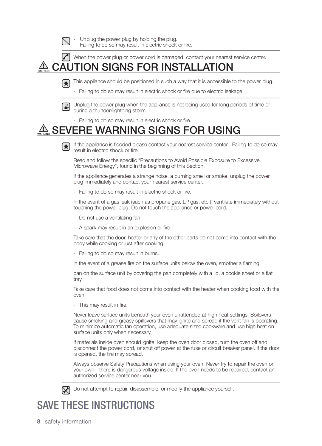 Samsung SMK9175ST user manual Safety information 