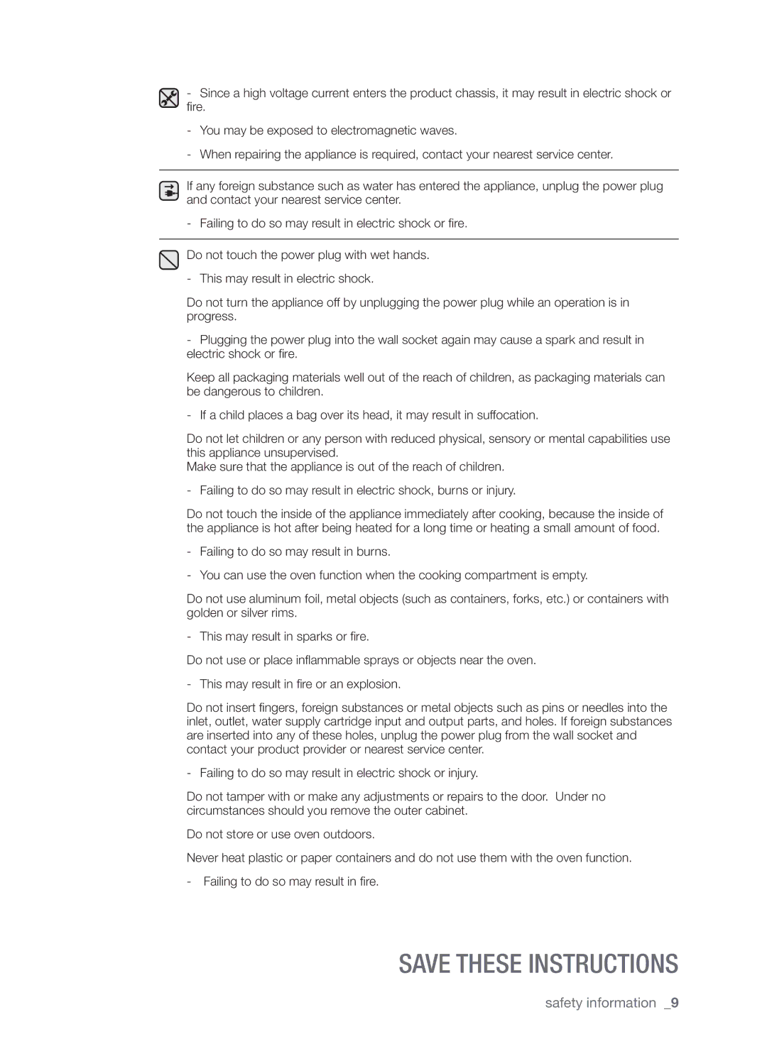 Samsung SMK9175ST user manual Safety information 