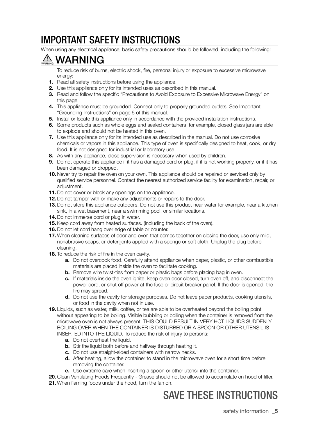Samsung SMK9175ST user manual Important Safety Instructions, Save these instructions, safety information 