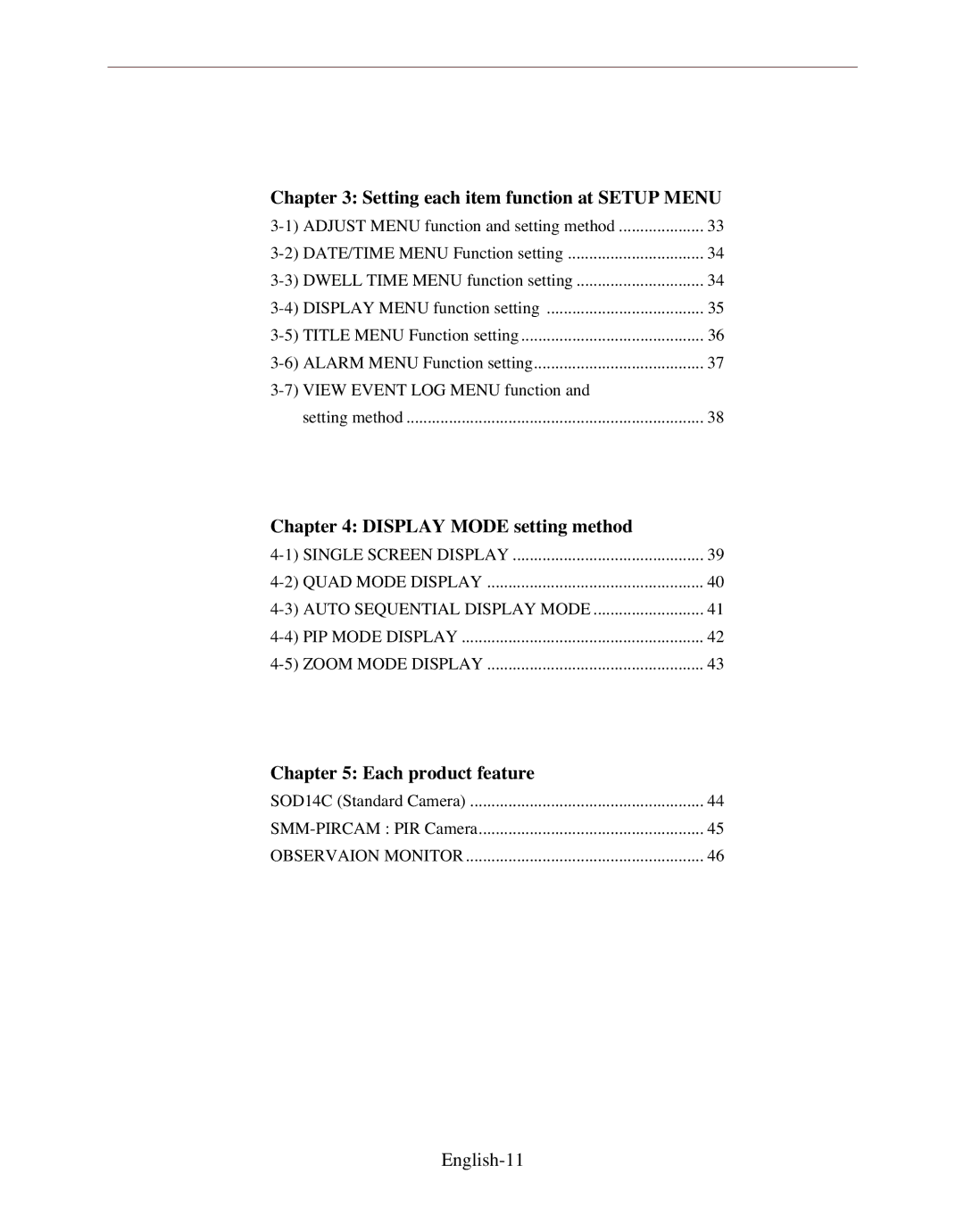 Samsung SMO-120P/UMG manual Setting each item function at Setup Menu, English-11 