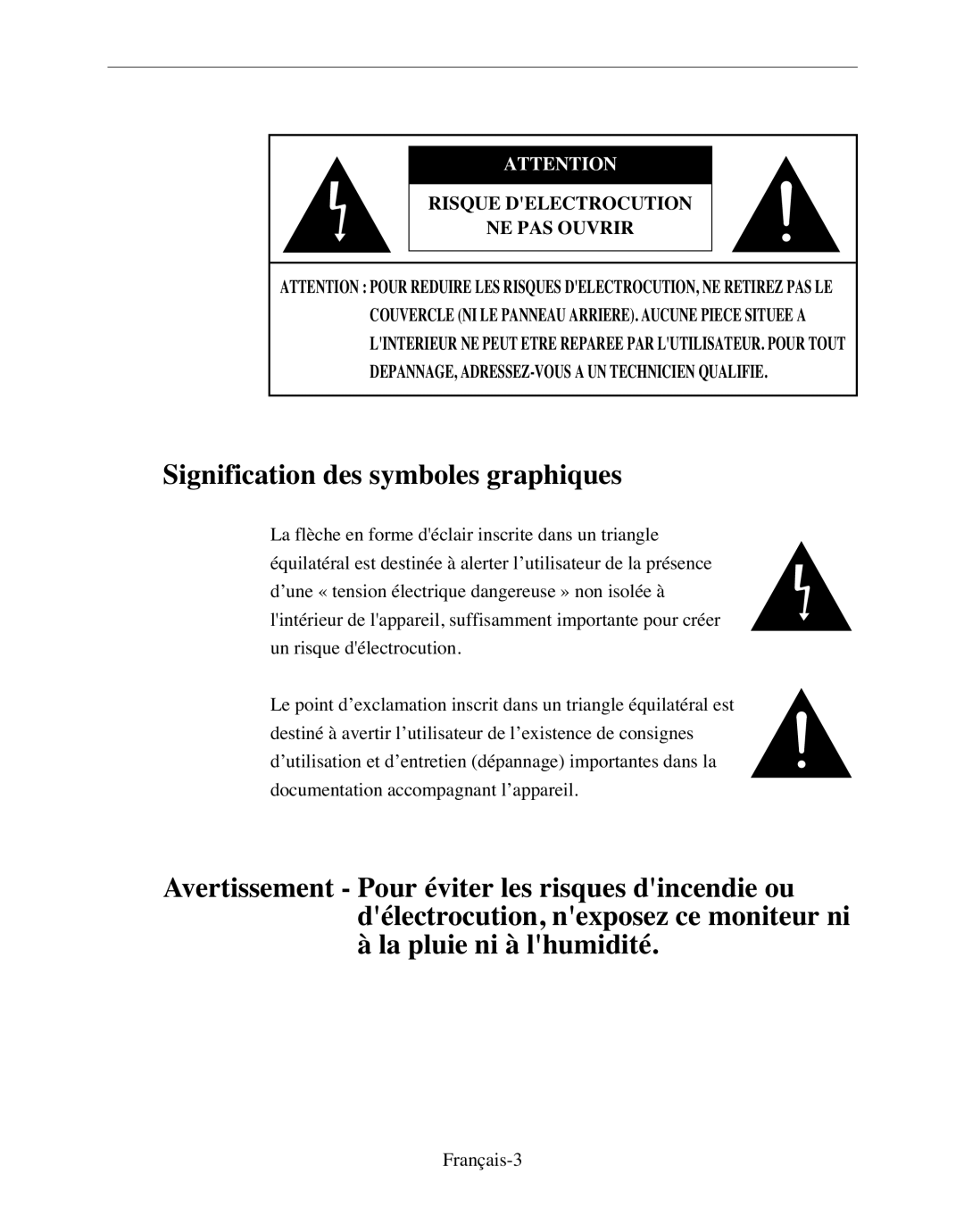 Samsung SMO-120P manual Signification des symboles graphiques, Français-3 