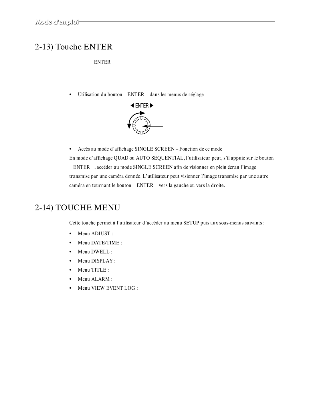 Samsung SMO-120P manual Touche Enter, Français-30, Utilisation du bouton œENTER√ dans les menus de réglage 