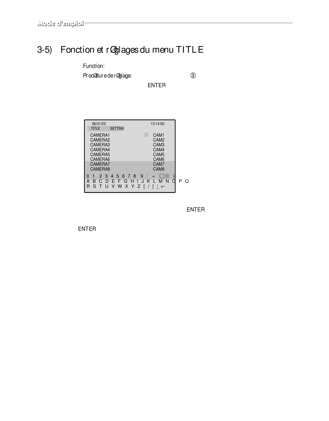 Samsung SMO-120P manual Fonction et réglages du menu Title, Français-34 