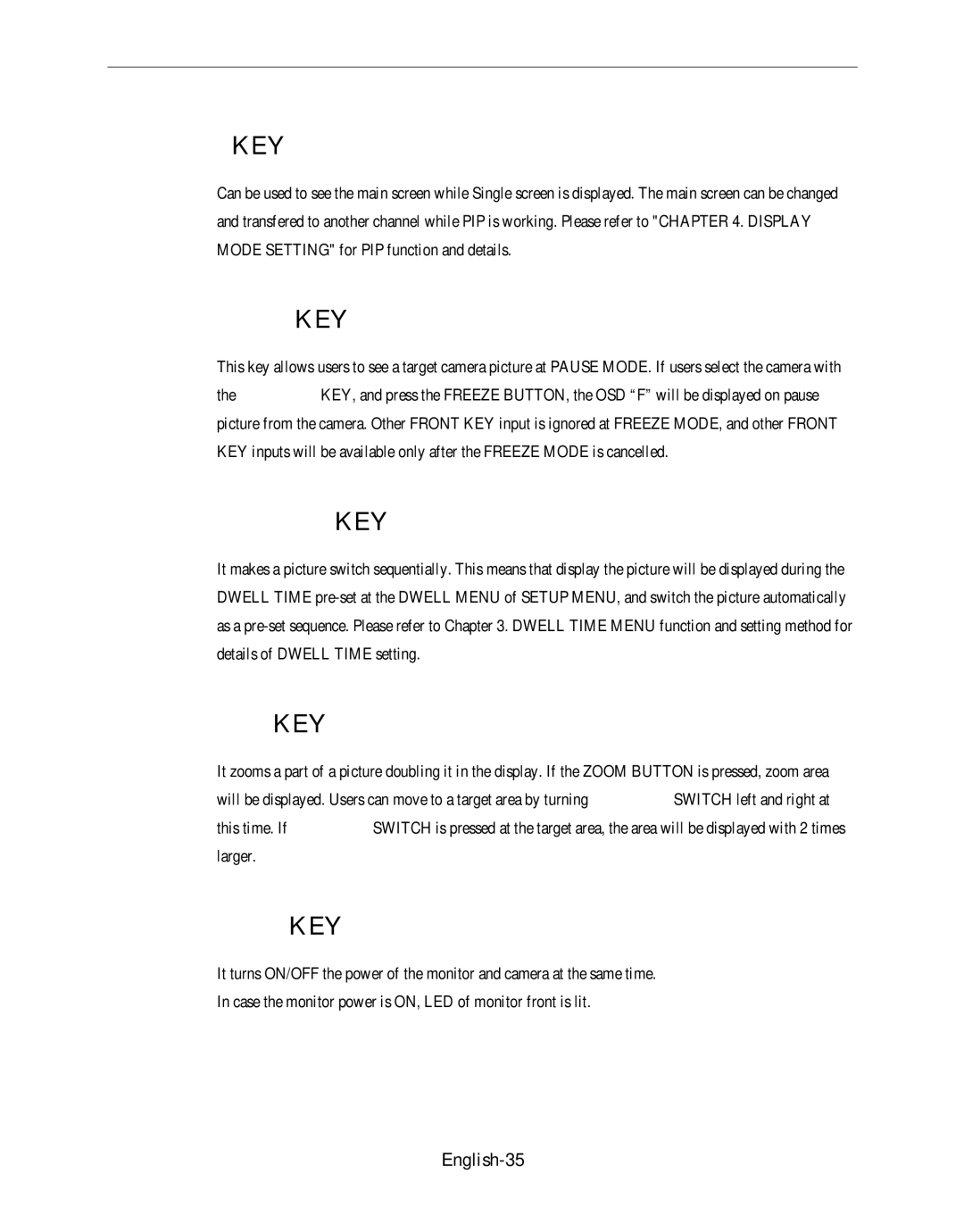 Samsung SMO-150QP/UMG, SMO-150QPV manual Pip- Key, Freeze- Key, Sequence- Key, Zoom- Key, Power- Key 