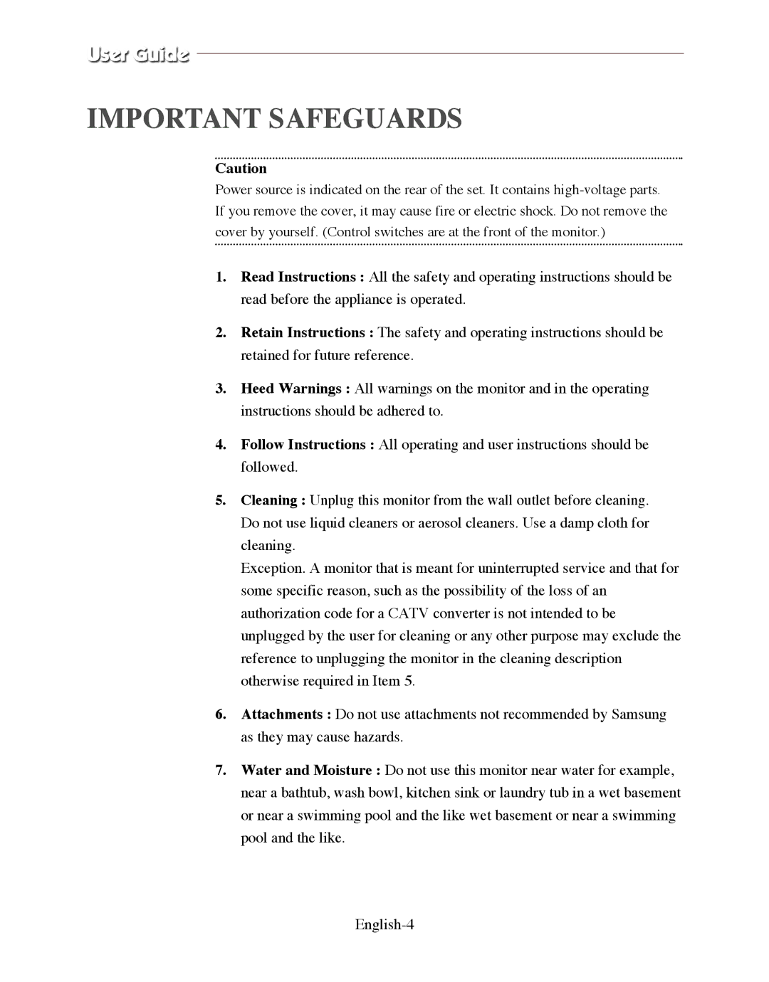 Samsung SMO-150QPV, SMO-150QP/UMG manual Important Safeguards 