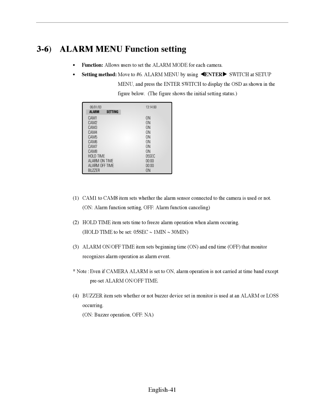 Samsung SMO-150QP/UMG, SMO-150QPV manual Alarm Menu Function setting, English-41 