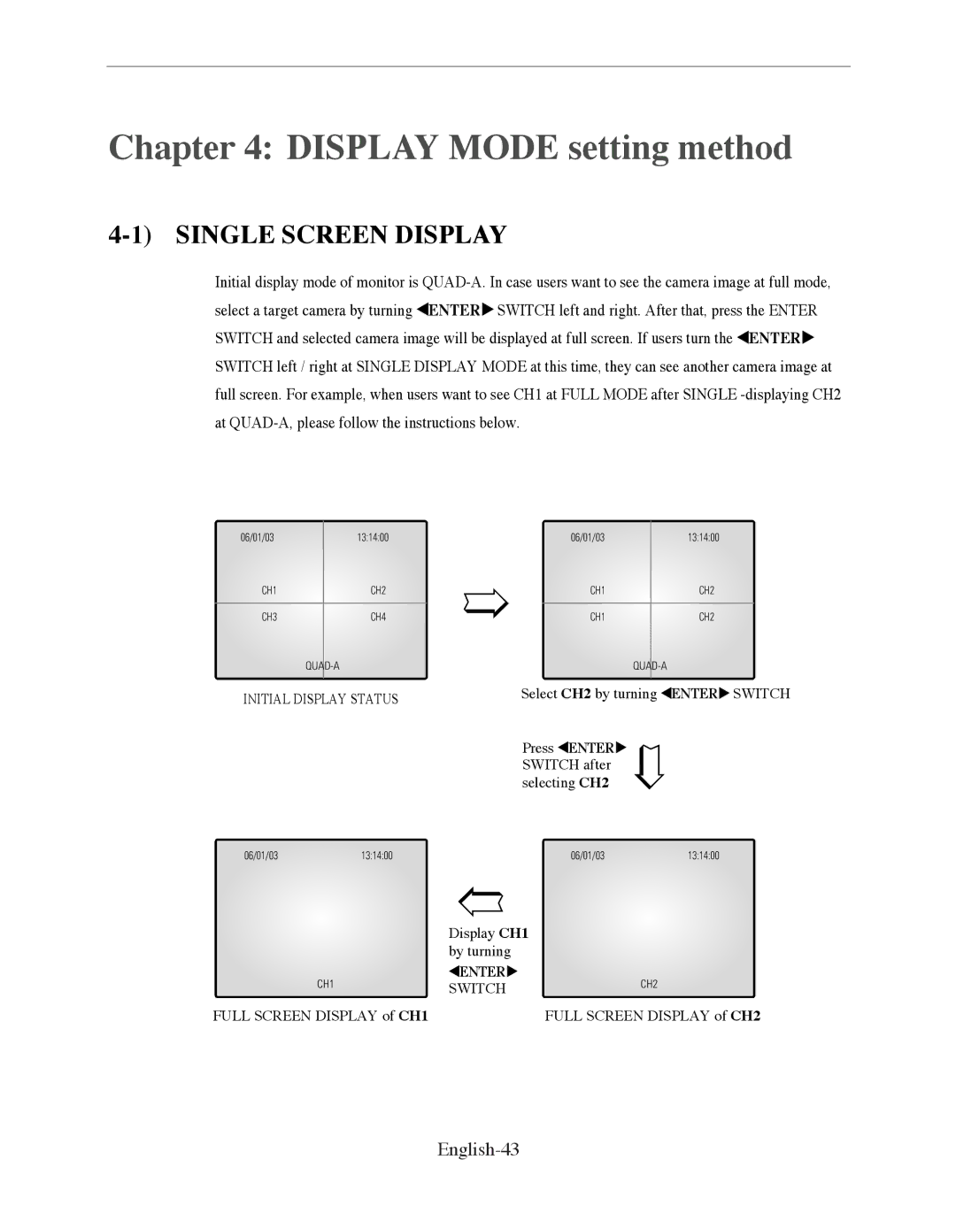 Samsung SMO-150QP/UMG, SMO-150QPV manual Display Mode setting method, Single Screen Display, English-43 