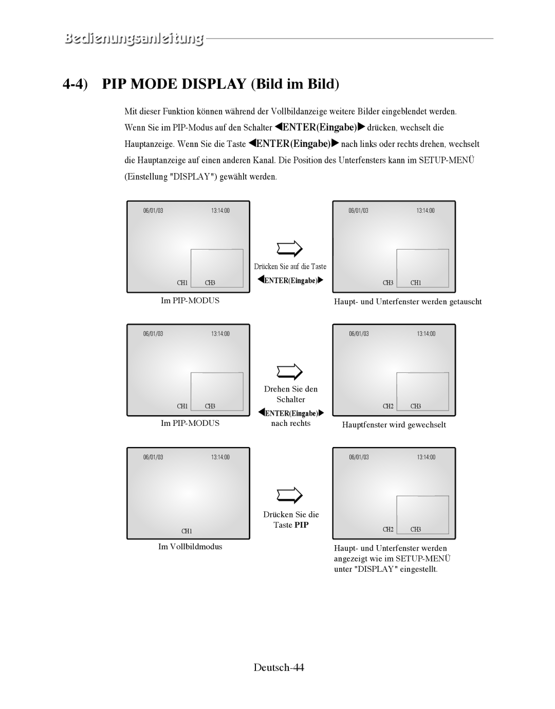 Samsung SMO-150QPV manual PIP Mode Display Bild im Bild, Deutsch-44 