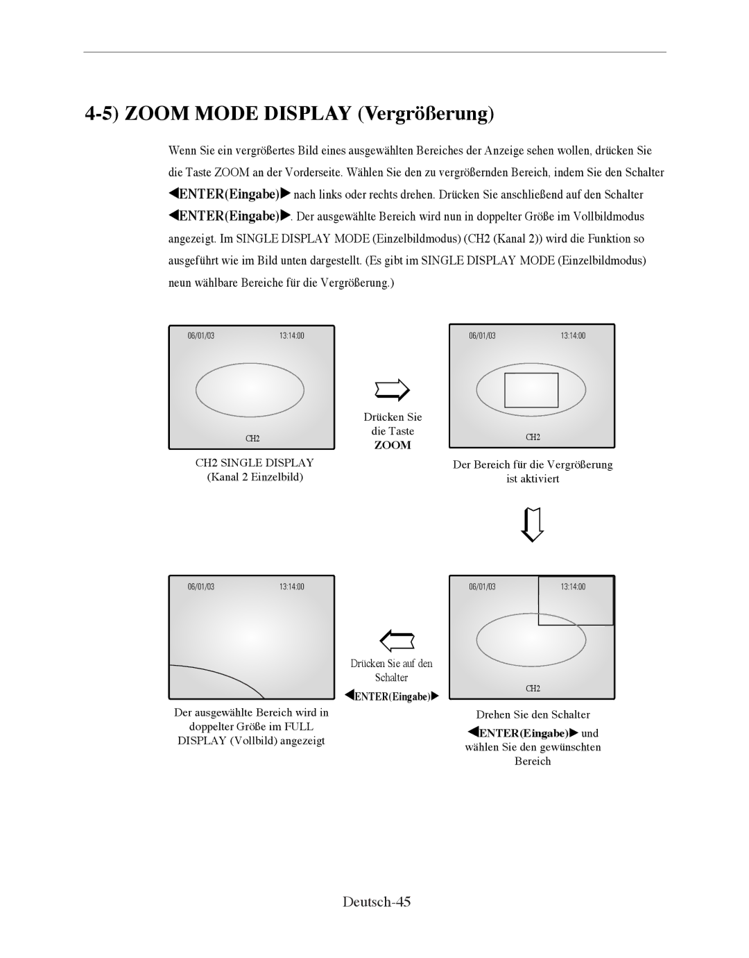 Samsung SMO-150QPV manual Zoom Mode Display Vergrößerung, Deutsch-45 