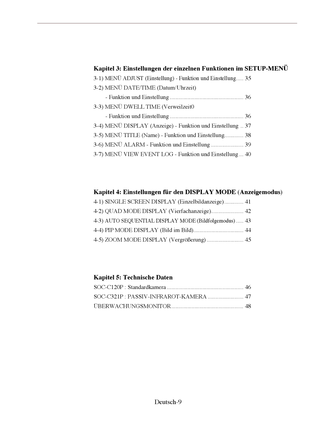 Samsung SMO-150QPV manual Kapitel 4 Einstellungen für den Display Mode Anzeigemodus, Deutsch-9 