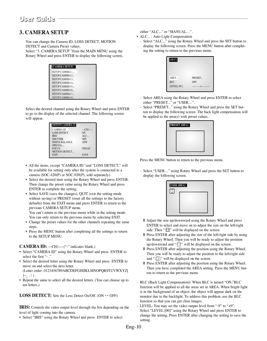 Samsung SMO-150TRP, SMO-150MP/UMG manual Camera Setup, Eng-10 