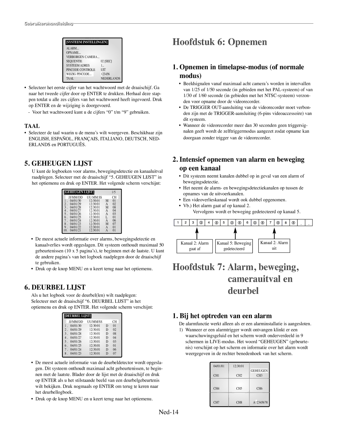 Samsung SMO-150MP/UMG, SMO-150TRP manual Hoofdstuk 6 Opnemen, Geheugen Lijst, Deurbel Lijst 