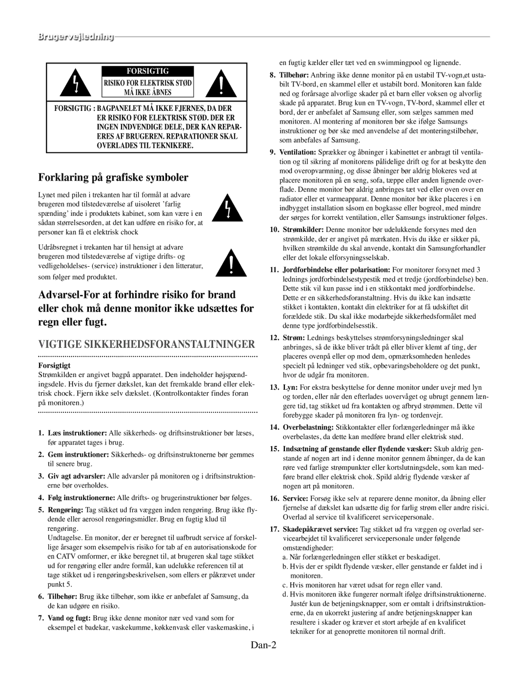 Samsung SMO-150MP/UMG, SMO-150TRP manual Forklaring på grafiske symboler, Dan-2, Som følger med produktet, Forsigtigt 