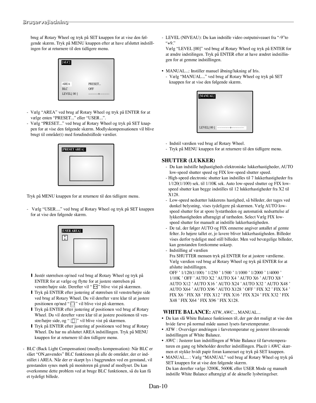 Samsung SMO-150MP/UMG, SMO-150TRP manual Dan-10, Shutter Lukker 