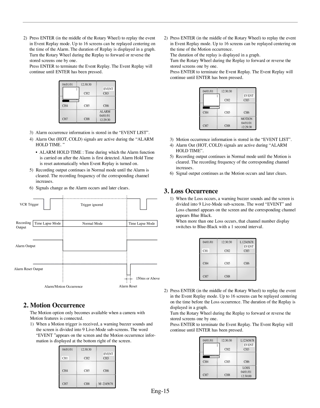 Samsung SMO-150MP/UMG, SMO-150TRP manual Motion Occurrence, Loss Occurrence, Eng-15 