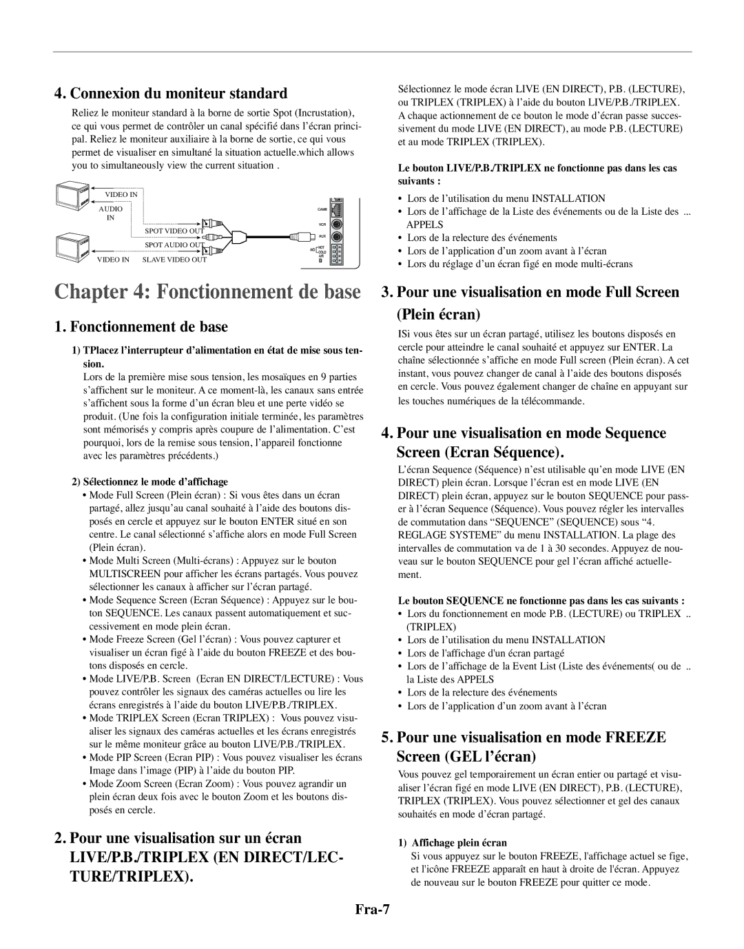 Samsung SMO-150TRP, SMO-150MP/UMG manual Fonctionnement de base, Connexion du moniteur standard, Fra-7 