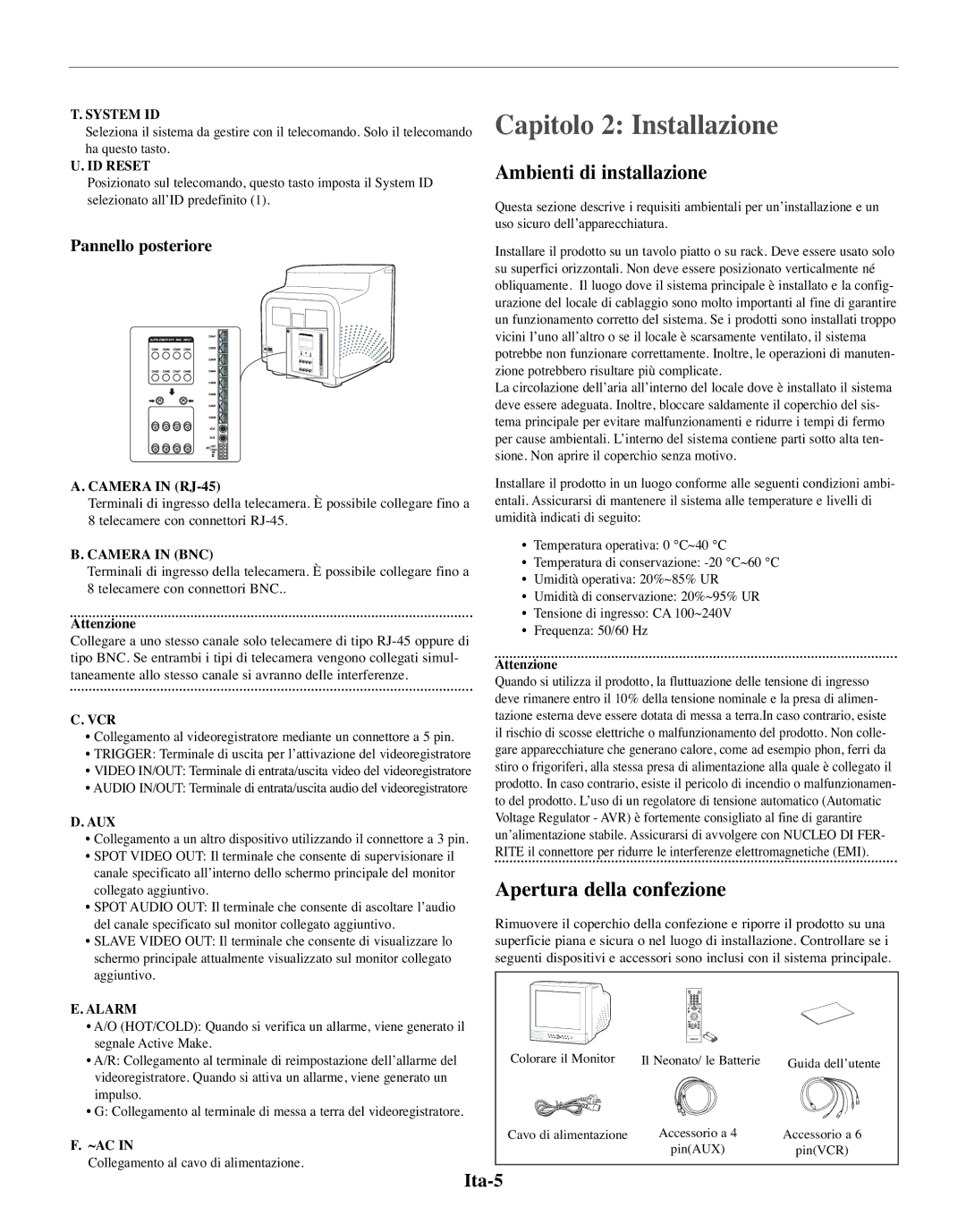 Samsung SMO-150MP/UMG, SMO-150TRP Capitolo 2 Installazione, Ambienti di installazione, Apertura della confezione, Ita-5 