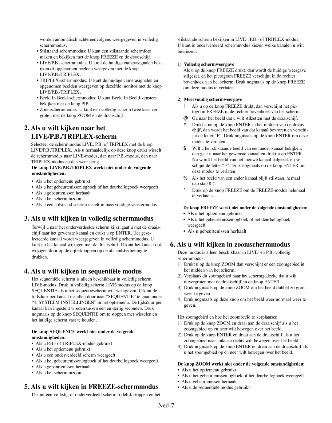 Samsung SMO-150TRP, SMO-150MP/UMG Als u wilt kijken in volledig schermmodus, Als u wilt kijken in sequentiële modus, Ned-7 