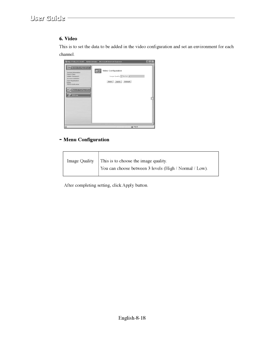 Samsung SMO-210DN manual Video, English-8-18 