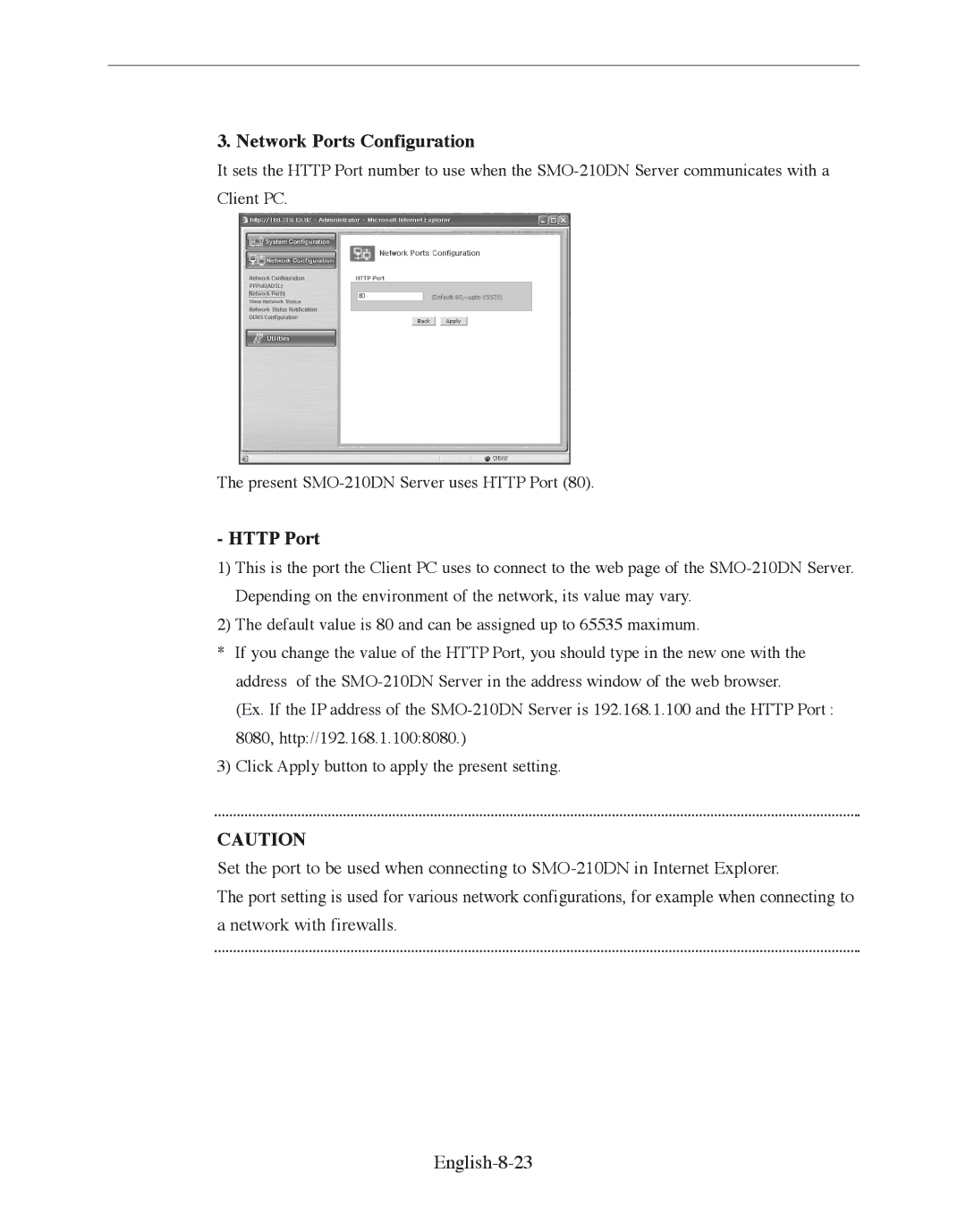 Samsung SMO-210DN manual Network Ports Configuration, Http Port 