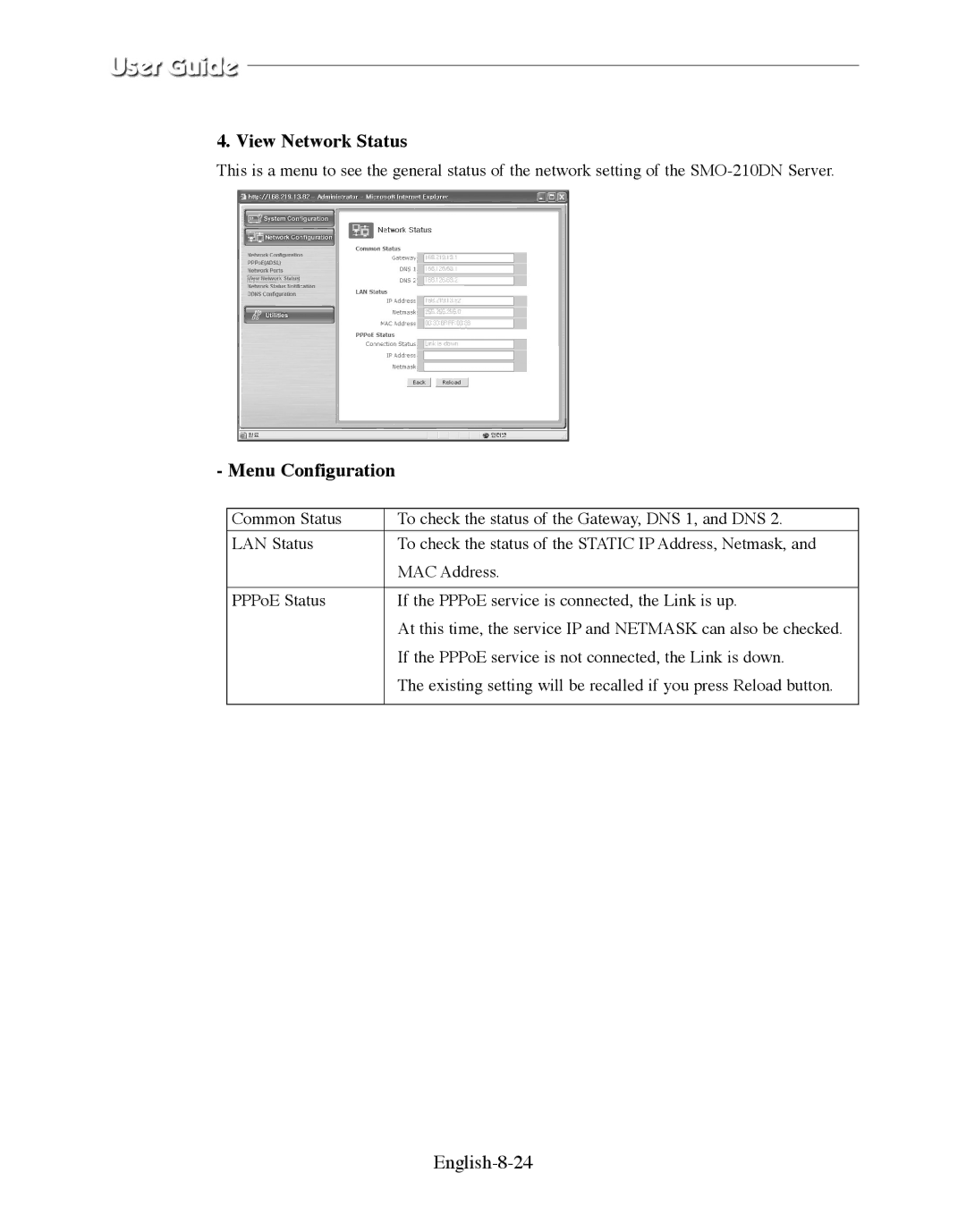 Samsung SMO-210DN manual View Network Status, English-8-24 