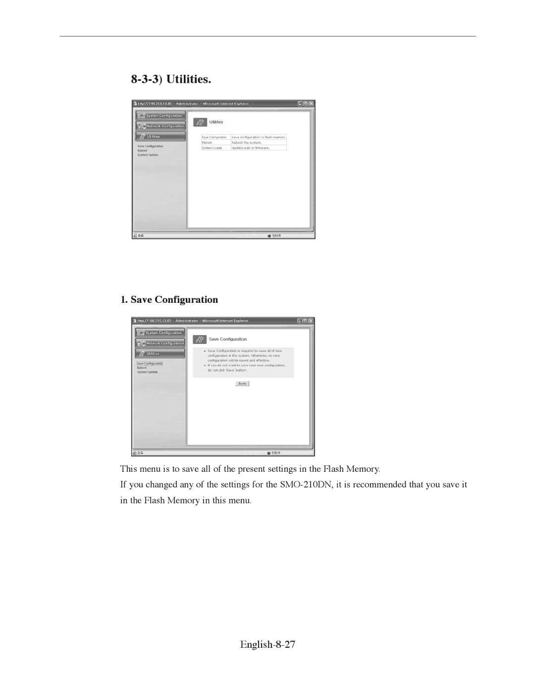 Samsung SMO-210DN manual Save Configuration, English-8-27 