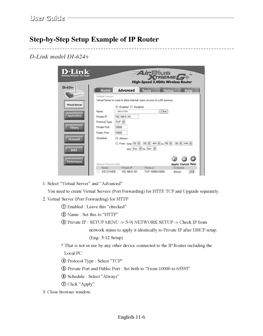 Samsung SMO-210DN manual Link model DI-624+, English-11-6 