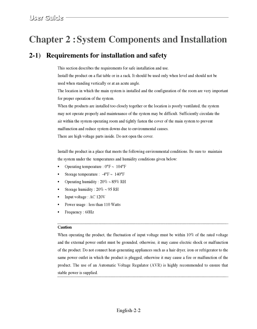 Samsung SMO-210DN manual Requirements for installation and safety, English-2-2 