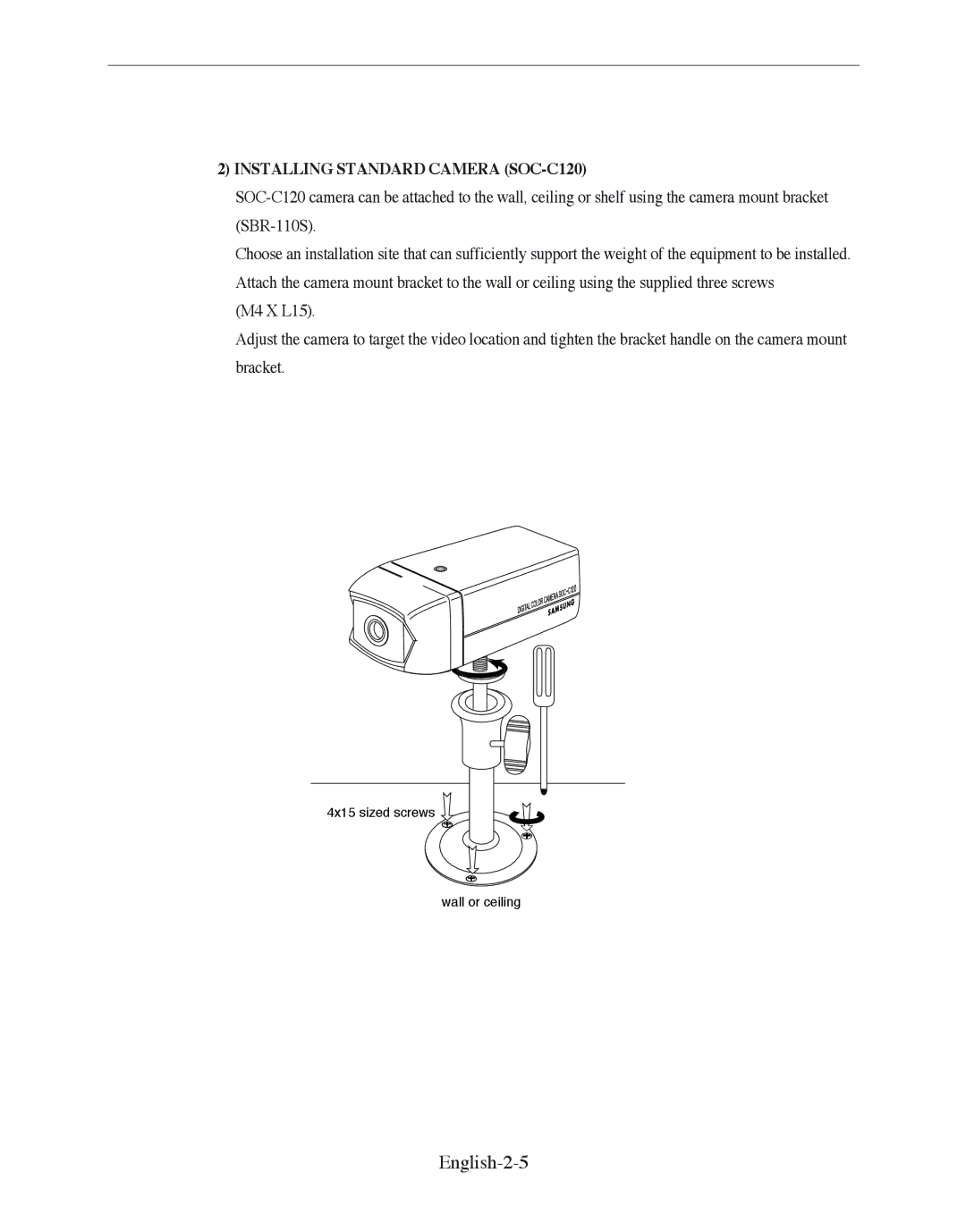 Samsung SMO-210DN manual English-2-5, Installing Standard Camera SOC-C120 