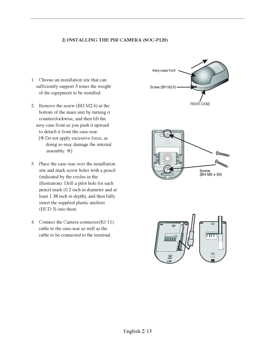 Samsung SMO-210DN manual English-2-13, Installing the PIR Camera SOC-P120 