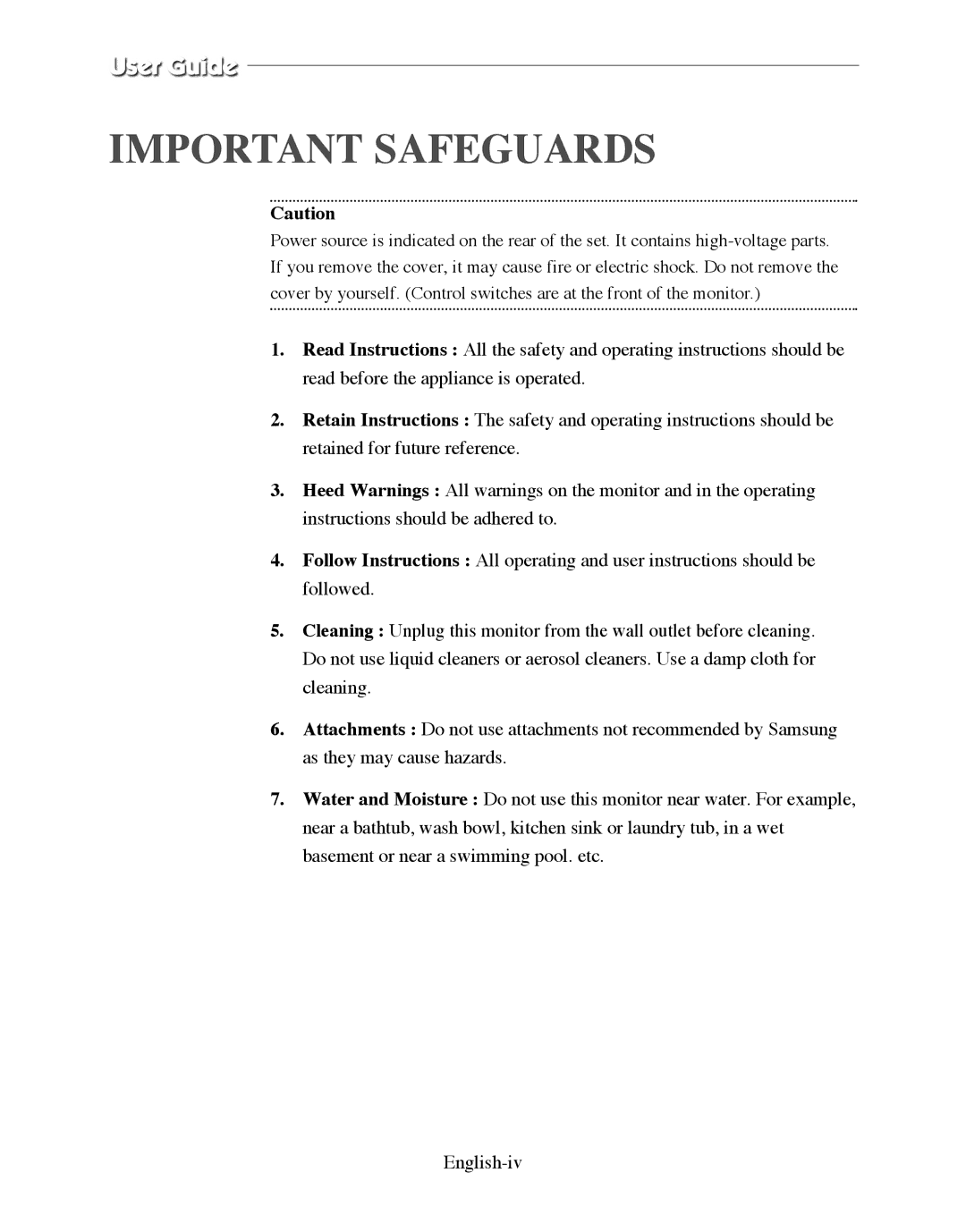 Samsung SMO-210DN manual Important Safeguards 