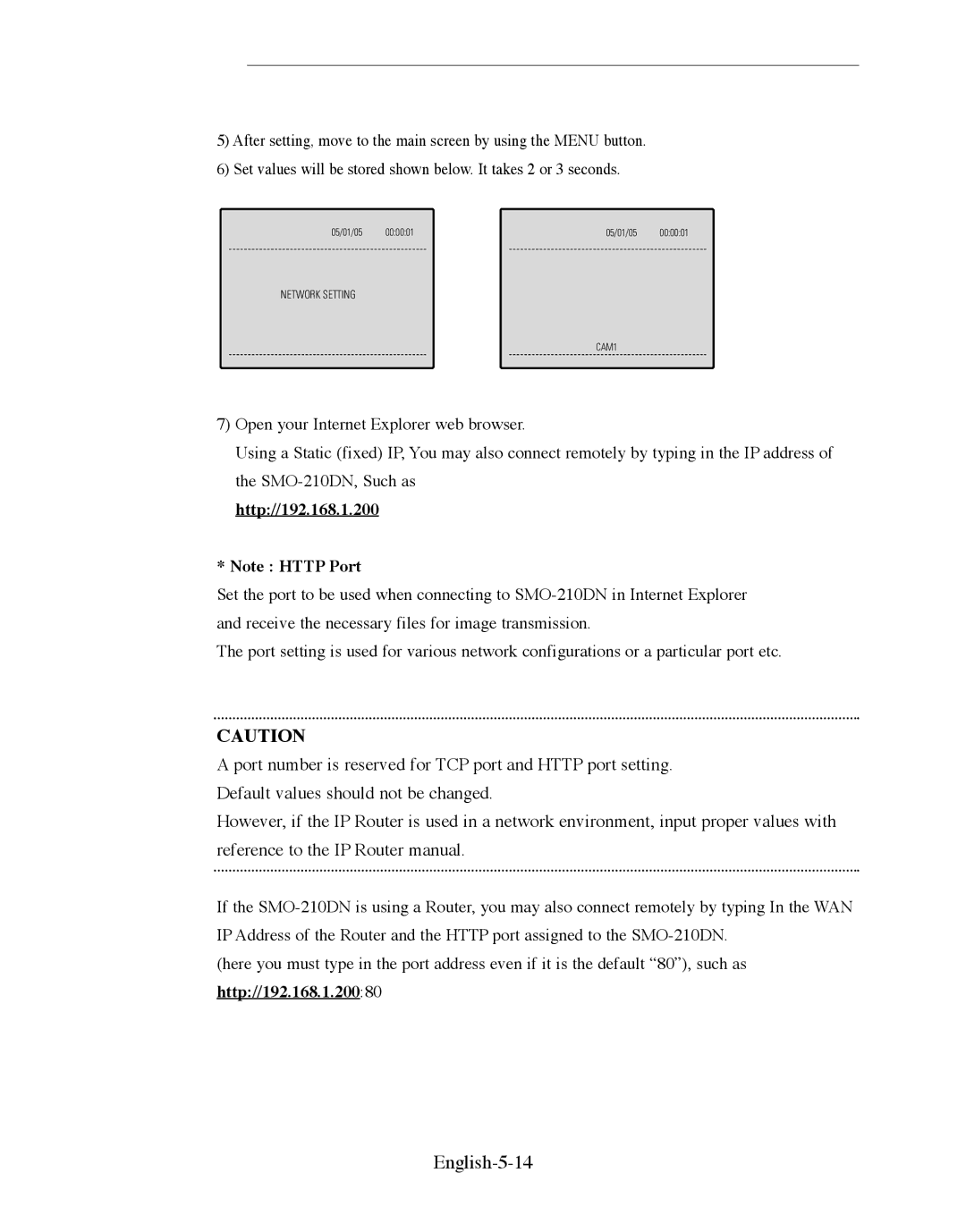 Samsung SMO-210DN manual English-5-14, Http//192.168.1.200 